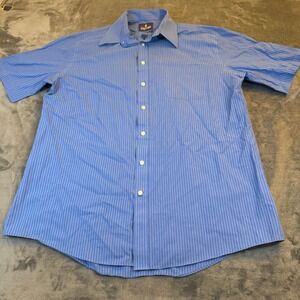 Stafford Blue Pinstripe Short Sleeve Button Up Shirt Regular Fit Mens 16.5 Large